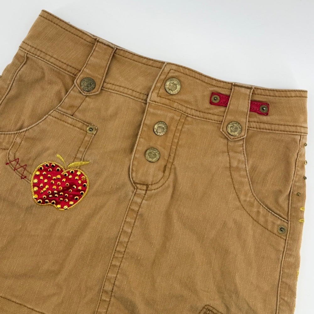 Apple Bottoms Denim Mini Skirt Kids 10 Tan Apple Pockets‎ Studded Embellished